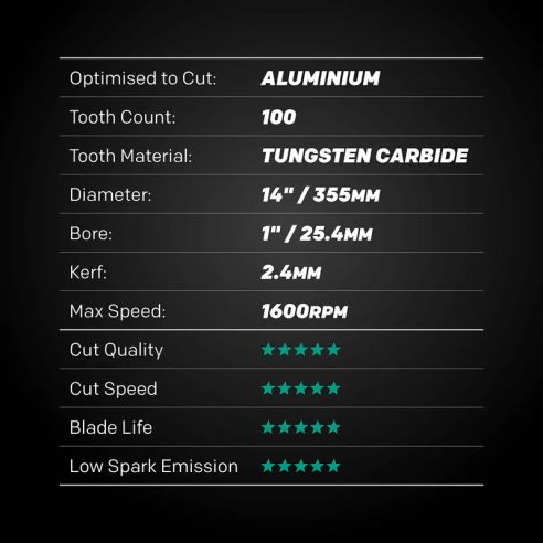 Δίσκος 355mm Αλουμινίου, A355TCT-100CS EVOMAX - Καρβιδίου Βολφραμίου