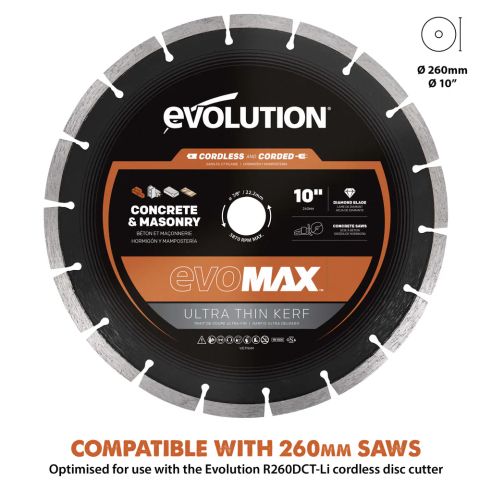 EVOMAX 260mm Cordless Specific, Premium Diamond Ultra Thin kerf Blade